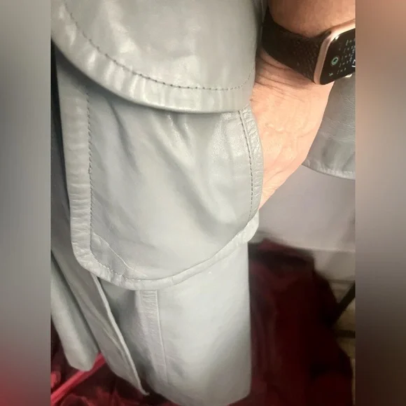 Vintage The Tannery Montgomery Wards Women's leather Gray Trench Coat size 13/14 - Picture 4 of 12